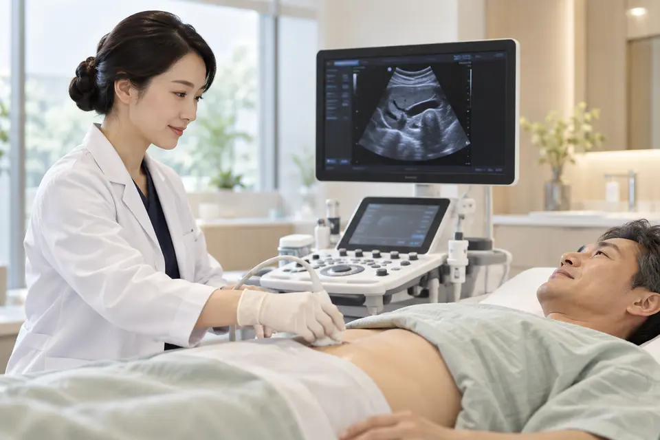 General medical checkup and ultrasound scene